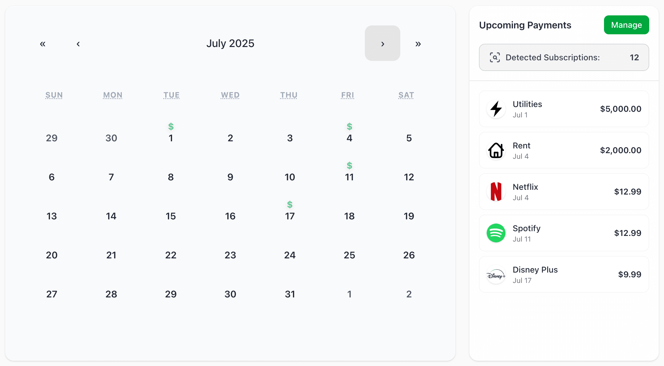 Recurring Expenses Screenshot