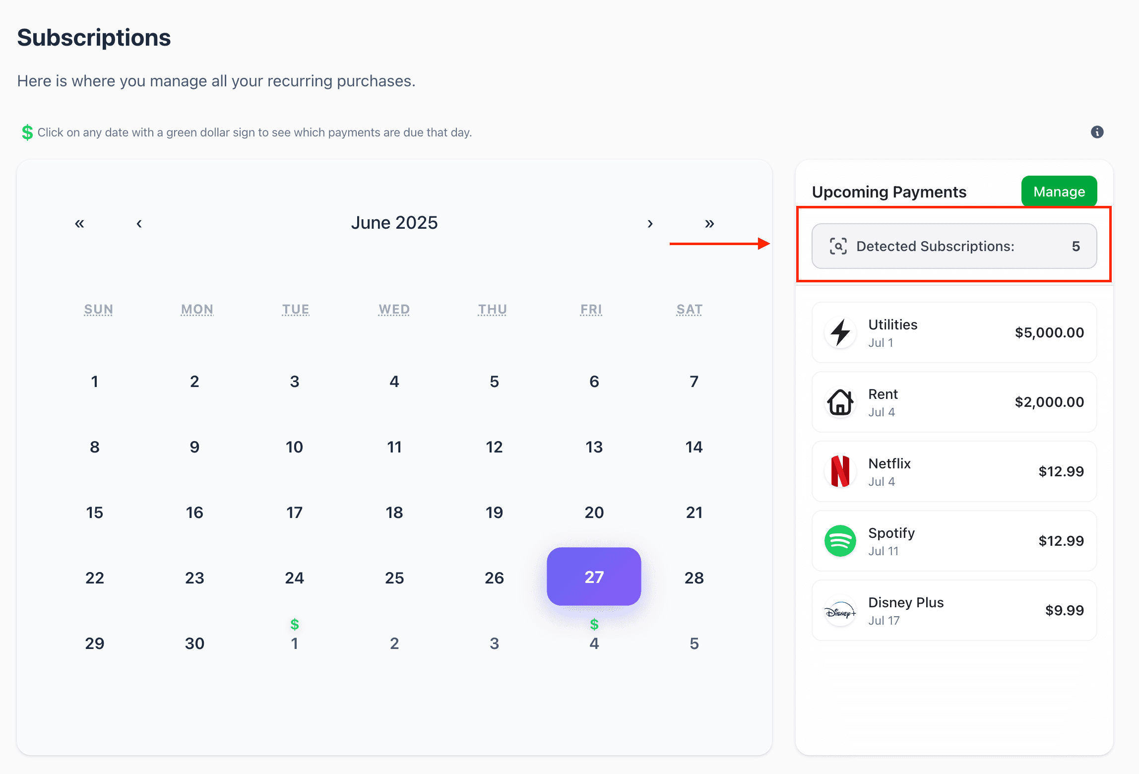 Step 2 - View Detected Subscriptions